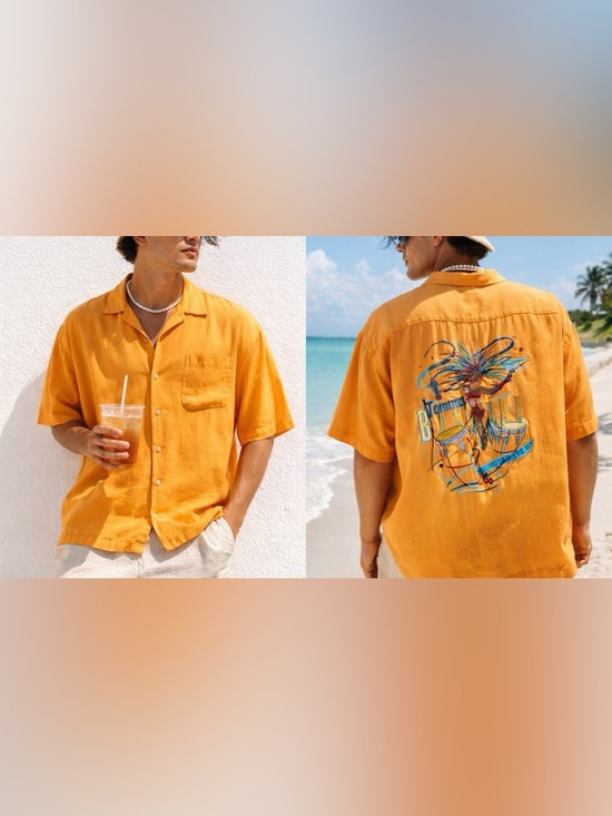 Tommy Bahama Other - Tommy Bahama 100% Silk Embroidered Back Shirt L Tropical Resort Vacation Orange